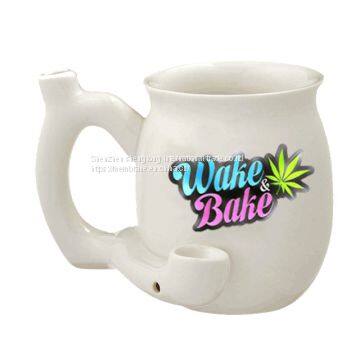 Amazon best selling high quality white color creative All in One Mug Cup Wake and Bake Ceramic tobacco smoke pieping mug with logo