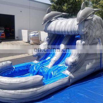 Gray Marble Double Dolphin Waterslide Large Inflatable Water Slide For Kids photo-2