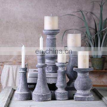 China wholesale vintage custom cement candlestick cheap home decor church pillar tall candle holder in bulk