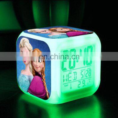 Dice Shape Small Square Cube Glowing LED 7 Colors Changing Home Desk Digital Alarm Clock photo-2
