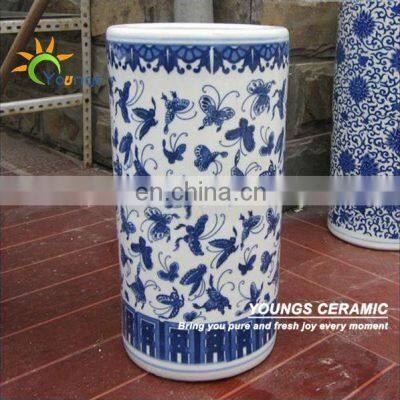 Varied Chinese Blue And White Ceramic Cylinder Umbrella Stands Vases