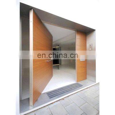 Front entry sample solid wood glass panels pivot door with fixed door design