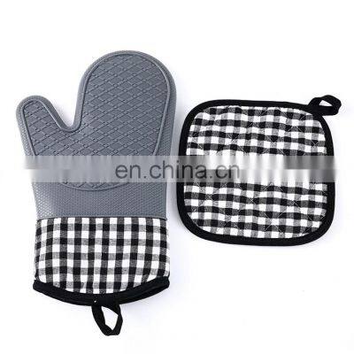 Home Kitchen BBQ Cooking Heat Resistant Oven Mitts Cotton Silicone Material Long Grill BBQ Double Oven Gloves Mitts