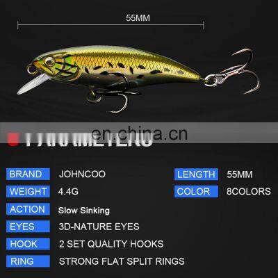 JOHNCOO 55mm 4.4g Minnow Hard Lures Sea Bass 2020 Slow Sinking Wobblers Fishing Lure Bait Artificial Bait
