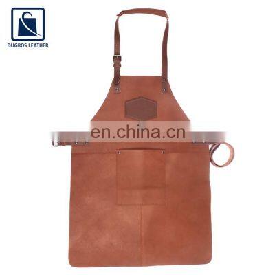 Good Quality All Season Used High Black Fittings 66.5 X 50 Cm Size Cooking Protection Genuine Lather Apron for Male and Women