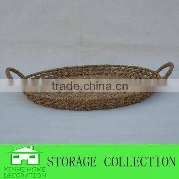 Round Table Seagrass Woven Storage Fruit Tray With Handle
