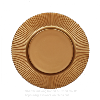 Wholesale 13 Inches Striped Glass Charger Plate With Golden Edge For Party Wedding photo-2