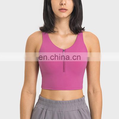 Custom Logo Front Zipper Shockproof Yoga Bra Women Workout Gym Wear Fixed Padding Sports Fitness Training Crop Top