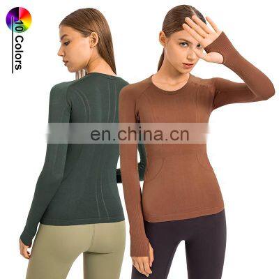 RTS Womens Quick Dry Long Sleeve Yoga Workout Shirts Horse Riding Equestrian Clothing Gym Fitness Tees T Shirt Sportswear Tops