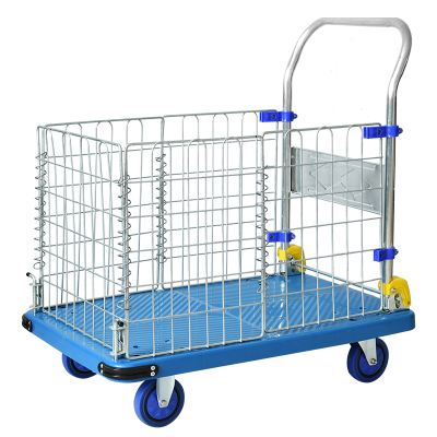 Platform Truck Cart with Cage Foldable Hand Truck Flat Cart, Push Cart Dolly Heavy Duty