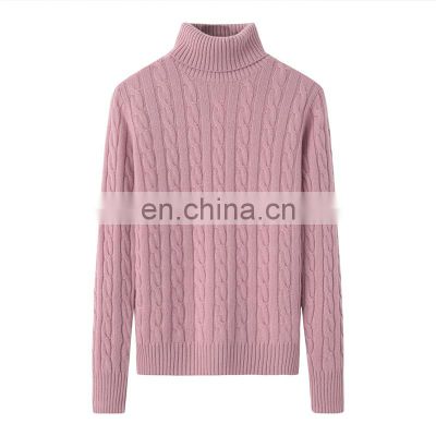 2024 Woman's Autumns and Winter Turtleneck 100% Cashmere Cable Knit Sweater Solid Pattern Casual Style with Front Logo