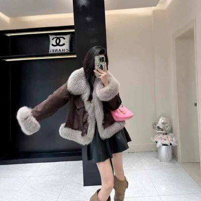 New fox fur big fur collar fur integrated fur coat women's whole leather goose down inner liner