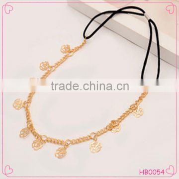 Womens Fashion Metal Chain Jewelry Hollow Out Rose Flower Elastic Hair Bands Tassel Princess Hair Accessories