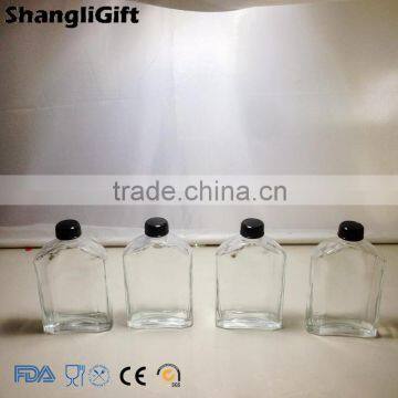200ml Flat Glass Bottle For Liquor Wine Black Cap photo-3