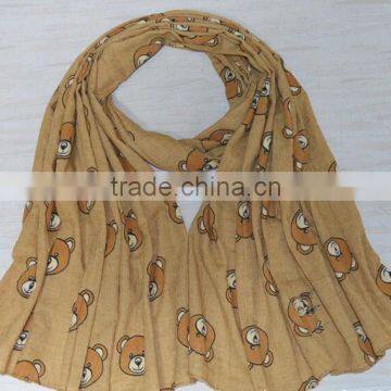 New Design Little Bear Printed Cotton Lady Fashion Scarf
