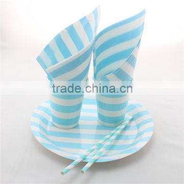 Wholesale Blue Wholesale Striped Party Striped Party Paper Tableware Set, Disposable Party Paper Plates, Cups, Straws, Napkins