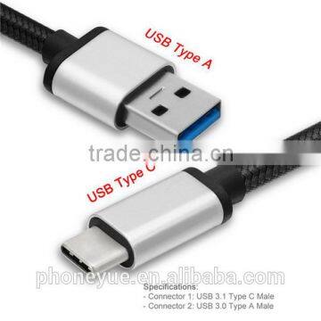 Guangzhou factory new design fast speed nylon braided usb 3.1 type c cable