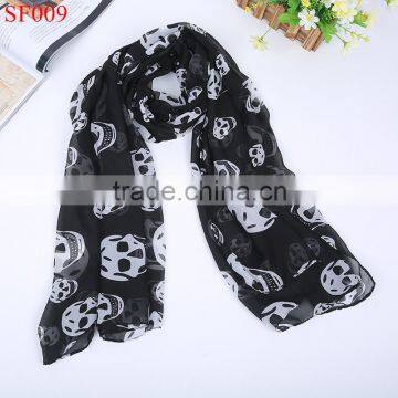 SF009 hot sale autumn wrap scarves Black chilffon scarves with skull lady series scarvies