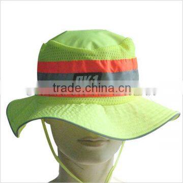 Fluorescent fabric wide brim safety bucket hats with reflective strip