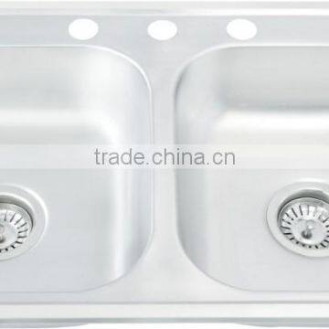 830*480mm One Piece Double Bowl Satin Finish Stainless Steel Sink Hot Sale for South America