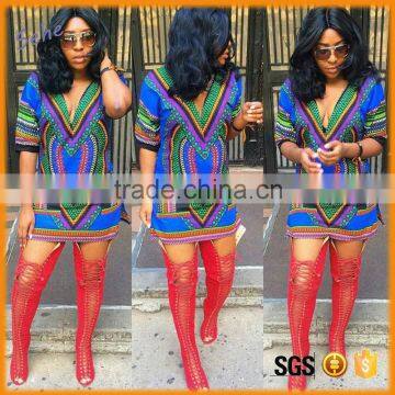 deep v neck sexy fashion design ladies dashiki dress