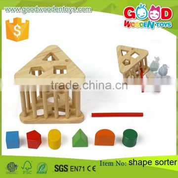 2015 New Hot Design Triangle Shape Toy Good Price Factory Wholesale Wooden Shape Sorter