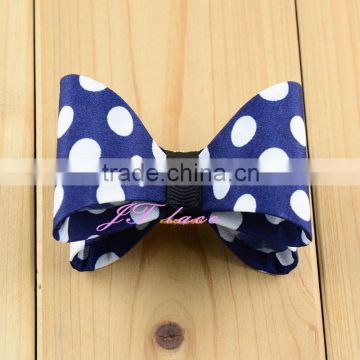 Navy/white dot satin bow with ribbon fabric centre- butterfly shape hair accessories