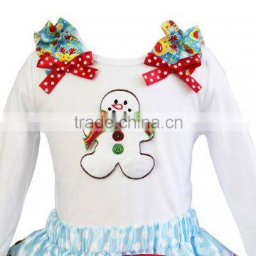 Xmas Blue Reindeer Ruffles Snowman White Long Sleeves Tee