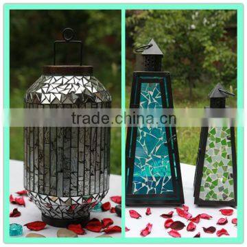 Mosaic Glass Lantern Metal Antique Cast Iron Candle Holder photo-6