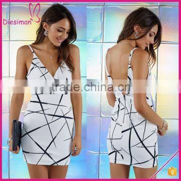 Black and white line print casual designer dress