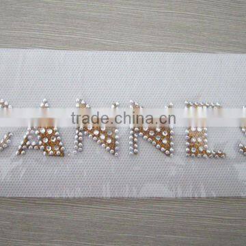 gold glitter with rhinestone clear hot fix motif strass transfer