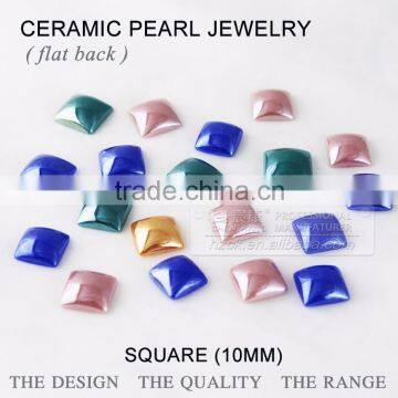 ceramics pearl 10*10mm square flat back ceramic Rhinestone factory direct on sales