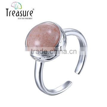 2016 New design pink stone silver plating copper open ring wholesale in spring