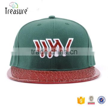 design 3d embroidery logo acrylic snap back hat leather brim