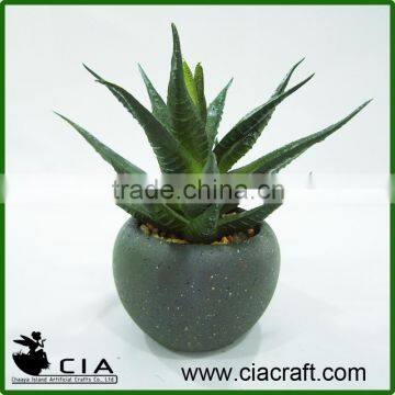 Mini Artificial Potted Aloe Succulent Plant in Concrete Barrel Pot
