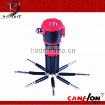 QC-208 12 IN ONE high quality multi function safety hammer , strong bright torch, screwdriver set, hand tool