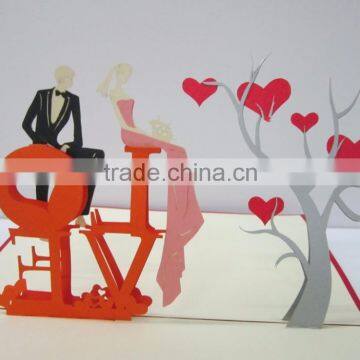 Happy love theme folding hot laser cut 3d pop up card