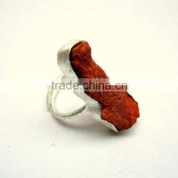 Raw Sponge Coral Natural Gemstones Ring, Matt Finish Adjustable Rings, 925 Solid Sterling Silver Coral Rings photo-3