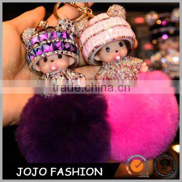Fox fur ball key chain / fur ball keychain / diamond fox fur pom pom keychain