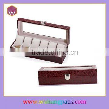 Cheap Watch Box Rotating Hinges & 6 Slots Pillow Watch Box With Clear Lid