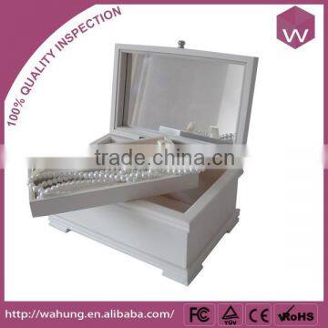 Elegant Wooden Jewelry Box White Mirrored Design Jewelry Cosmetic Box photo-1