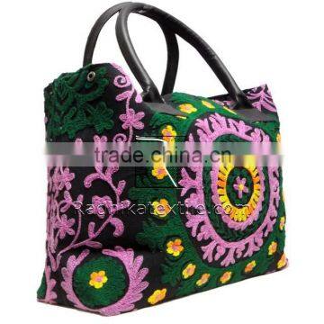 RTHHB-32 Wholesale Jaipur Suzani Embroidery Unique Present For Loved Ones Leather Tote Handbags / Hand bags India Manufacturers