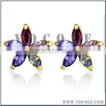 Flowers shape big diamond metal alloy earrings