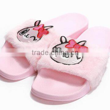 custom design slide slipper women faux fur slide sandals