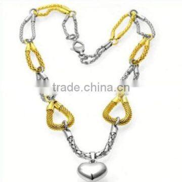 Professional manufacturing high quality chain link heart charms fashion necklace 2014 statement necklace 2014 wholesale (LN3246)