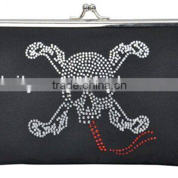 rhinestone skull everning bag,black metal frame clutch bag