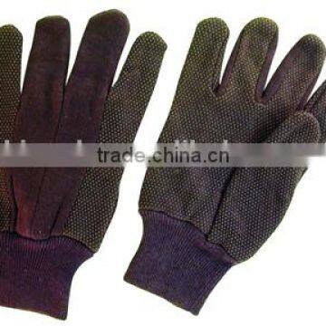 Brown jersey cotton glove pvc dotted glove