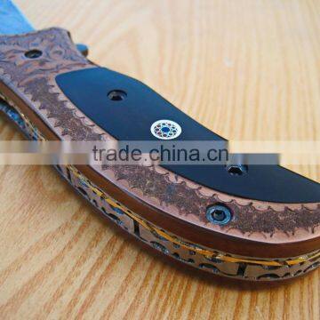 A WILD YAK PURE BLACK HORN HANDLE, HANDMADE DAMASCUS STEEL HUNTING FOLDING KNIFE photo-3