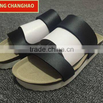 2016 new style women cork slipper simple style blackPU cork slipper
