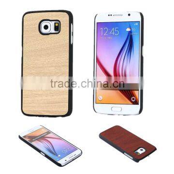 Wood pattern PU+Rubberized pc leather back hard case for Samsung S6